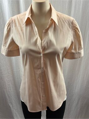 Theory Peach Agnes(Luxe)Short-Sleeve Button Down Shirt M